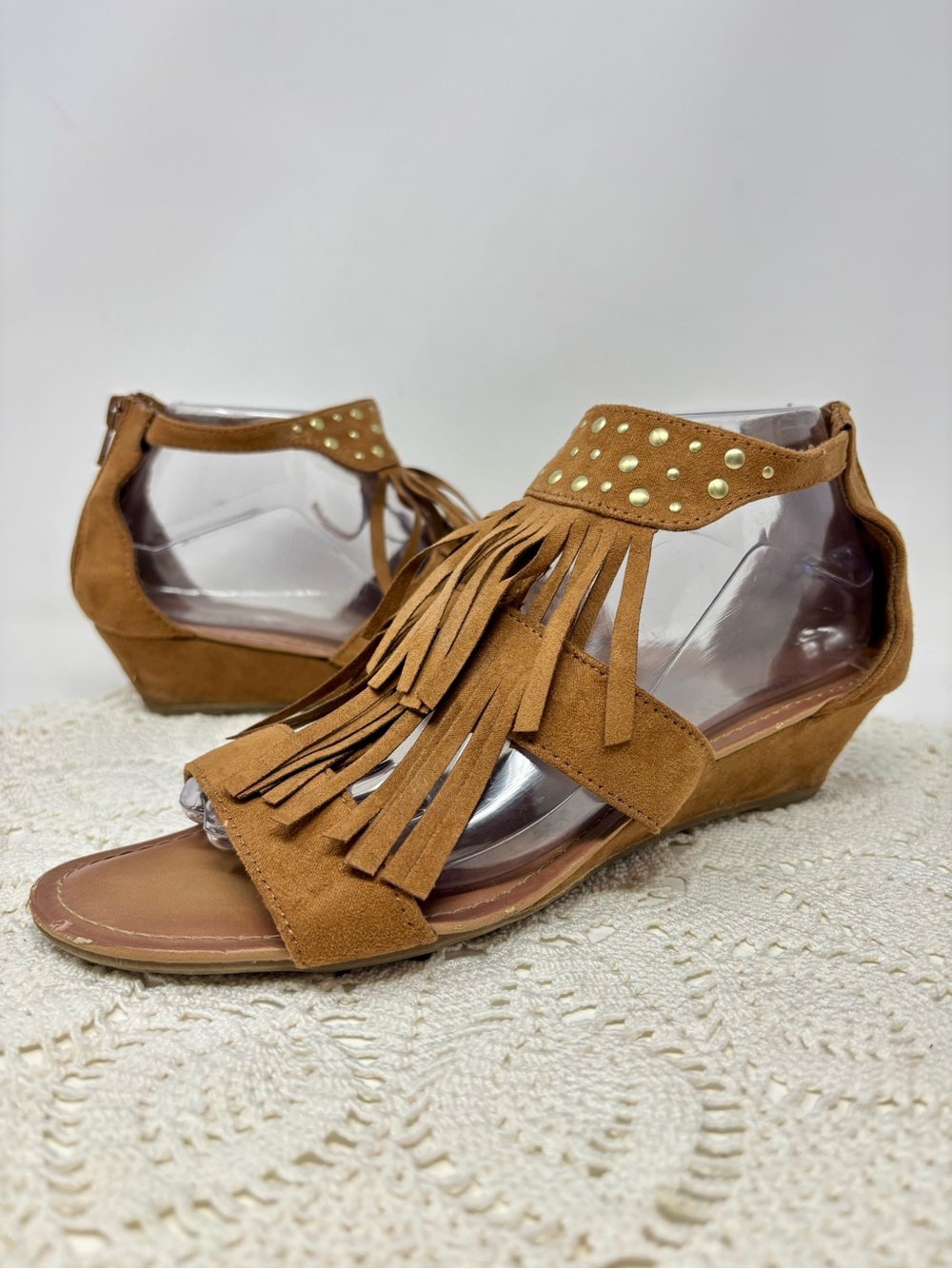 Seychelles Bundt Brown Fringe Sandals 2” Wedge Heels Boho Festival EUC Women’s 9